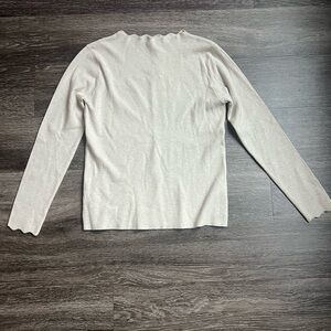 Cream Knit Top with Scalloped Neckline